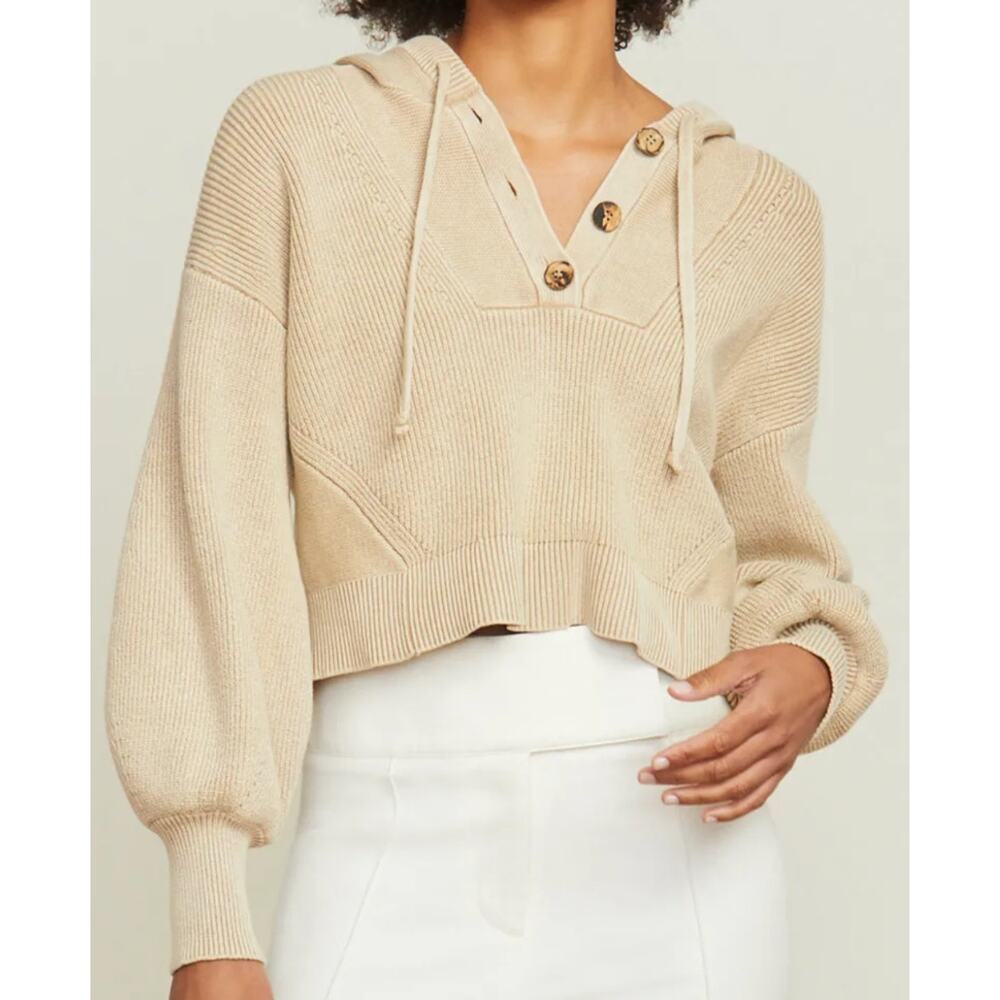 Veronica Beard Ursina Sweater Hoodie Pullover Sweatshirt Cream 100% Cotton Knit - Picture 15 of 16